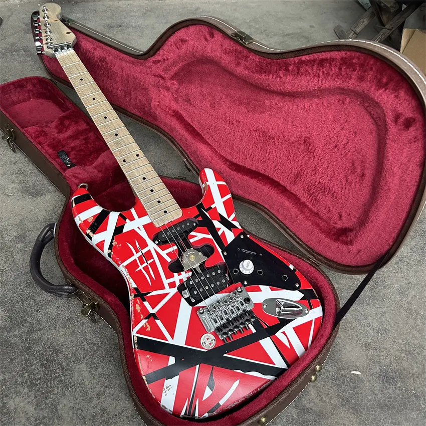 VOORRAAD Edward Eddie Van Halen Heavy Relic Red Franken 5150 elektrische gitaar zwart witte strepen Floyd Rose Tremolo Bridge Frankenstein