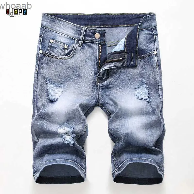 Men's Shorts Idopy hommes marque concepteur déchiré Biker jean shorts hommes en détresse Moto décontracté Denim Joggers Moto Denim Shorts grande taille YQ240111