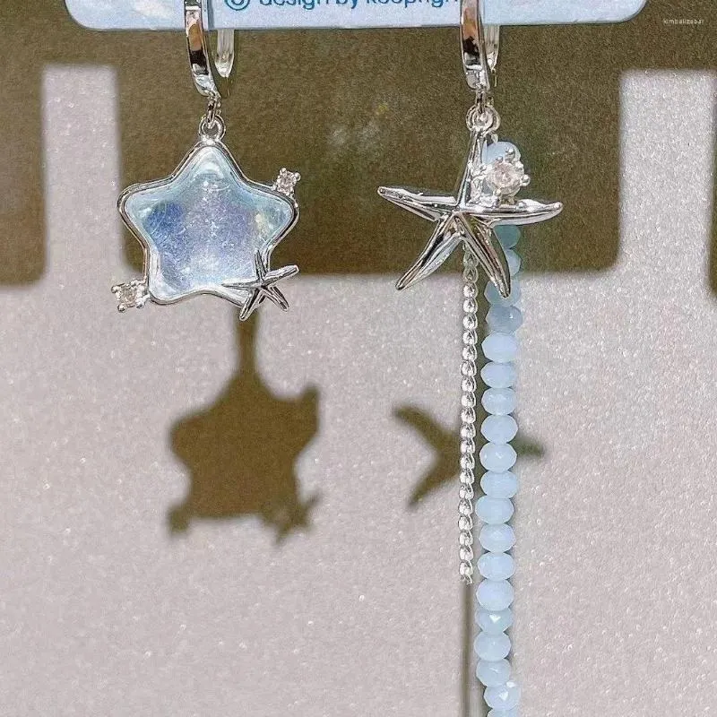 Baumelnde Ohrringe, blauer Acryl-Stern-Kristall-Kettenanhänger für Damen-Seestern-Party-Schmuck
