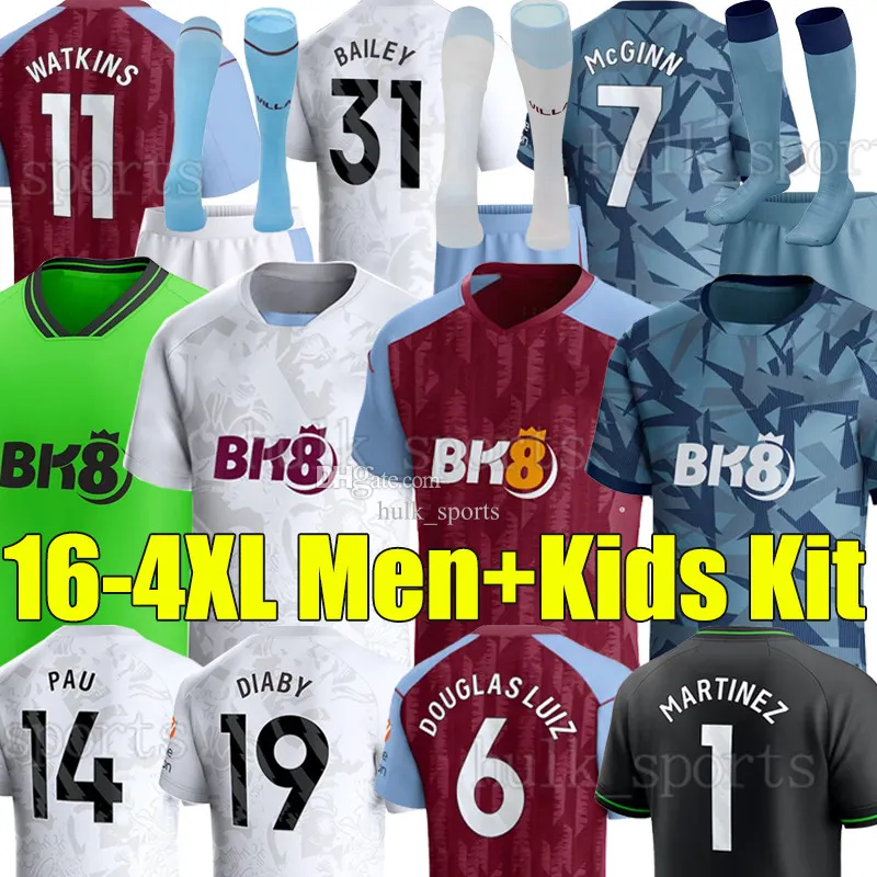 4XL 23/24 Футбольные майки WATKINS BAILEY DIABY DOUGLAS LUIZ MCGINN 2023 2024 Футбольная рубашка AsTOn VillaS COUTINHO BUENDIA PAU KAMARA ALEX MORENO мужские детские комплекты носков