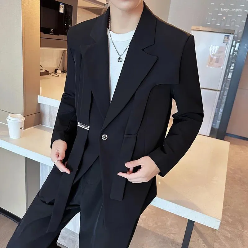 Costumes pour hommes élégant revers un bouton Blazer hommes Streetwear mode Patchwork décontracté 2024 coréen beau costume veste manteaux