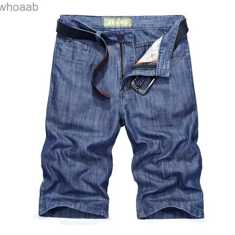 Mäns shorts 2023 Nya män denim raka fat fast mitt midjeshorts 5-punkts koreansk sommar casual yq240111