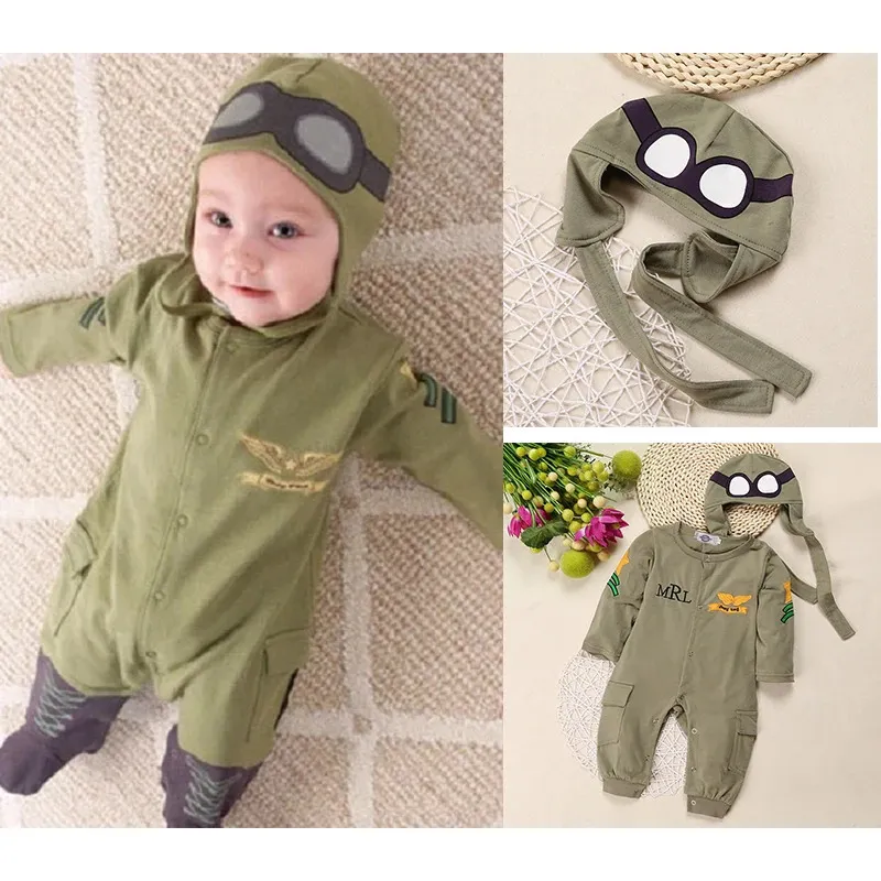 Весенне-осенние детские комбинезоны, кепка, одежда для мальчиков, комбинезоны для новорожденных, одежда для младенцев, комбинезоны, зеленые наряды 240110