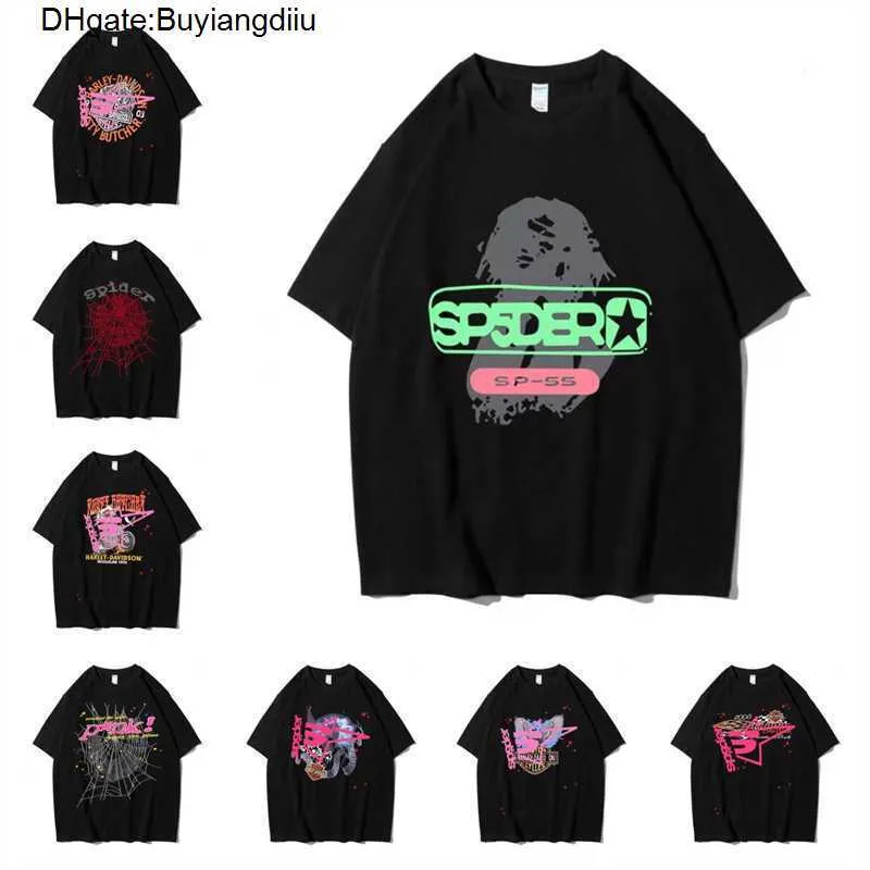 555デザイナーヒップホップカニエススタイルSP5DER Tシャツスパイダージャンパーヨーロッパとアメリカの若い歌手半袖TシャツファッションスポーツU5L6