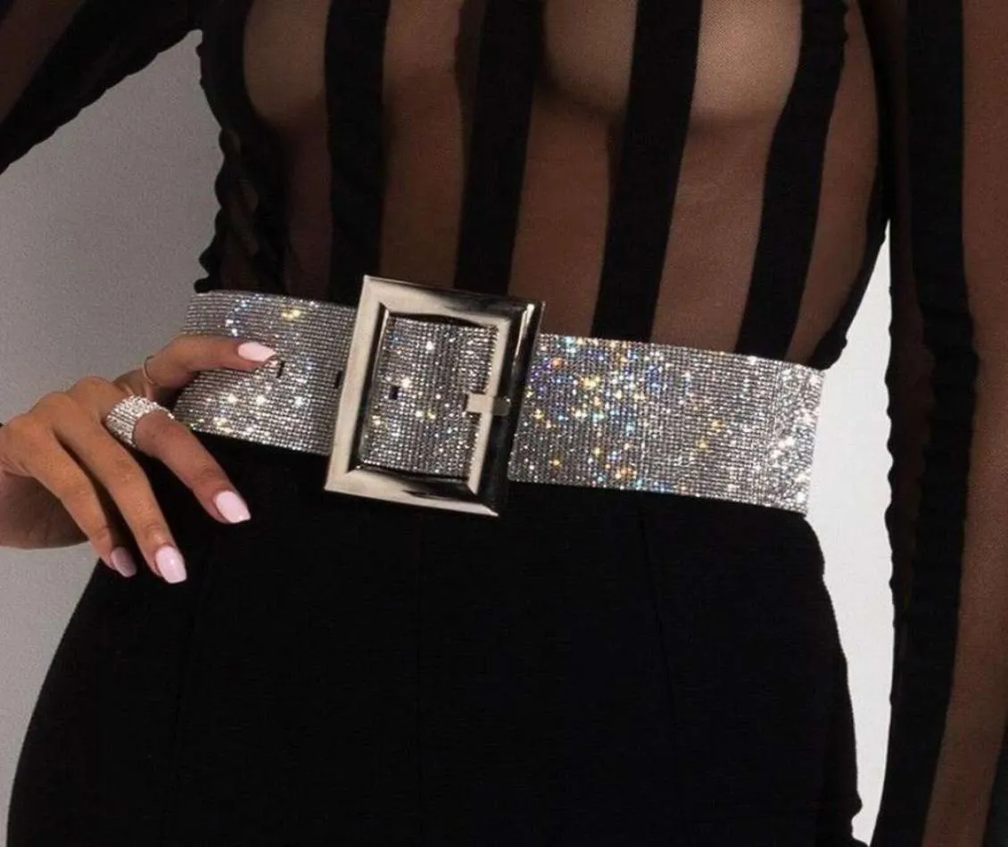 Luxury 7cm wide Full Rhinestone Waist Belts Women Diamante Crystal Chain Bride Wide Shiny Gold Silver Waist Belt strap for women9331063