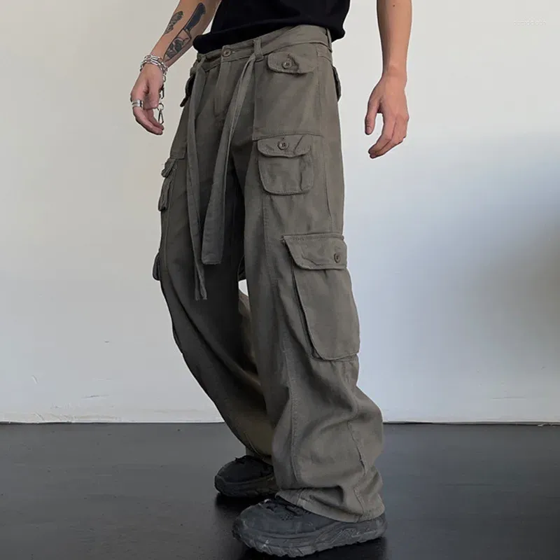 Pantalon rétro décontracté à grandes poches pour hommes et femmes, salopette de rue, taille ample, Tube droit drapé, jambes larges