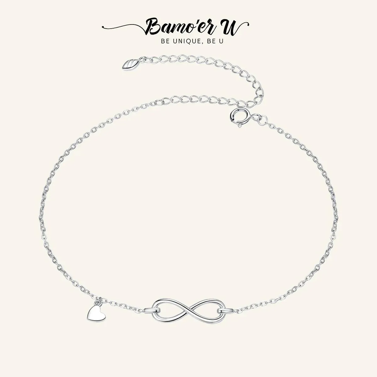 Anklets Bamoer U Real 925 Sterling Silver Infinite Chain Jewelry for Women Antiallergy Anklet Foot Bracelets Summer Jewelry SCT019