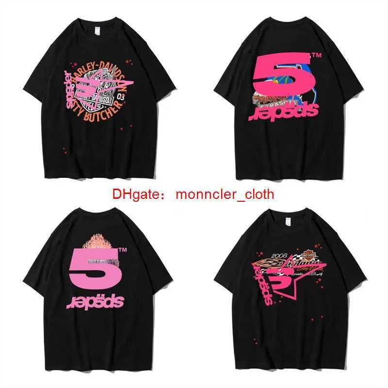 Vêtements de mode de créateurs Hip hop T-shirts T-shirts Young Thug Star Même Sp5der 555555 T-shirt rose Eagle T-shirt à manches courtes 694Z