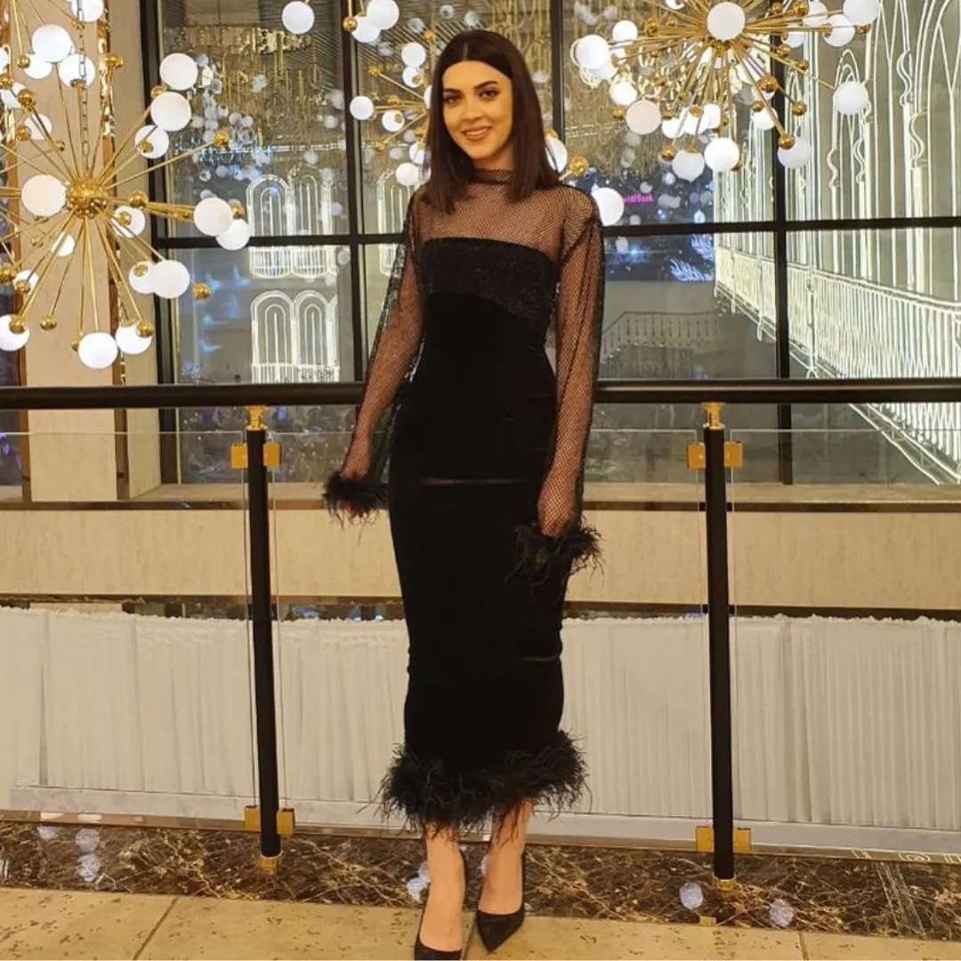sachin and babi light blue dress Feather Sheath Prom Dresses With Jacket Strapless Back Split Tea Length  Evening Party Dress Womens Formal Night Club Wear From Wevens, $119