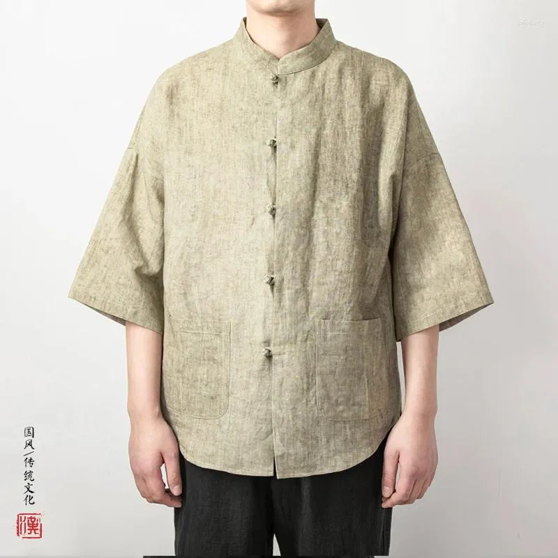 Mannen Casual Shirts 2024 Lente Zomer Mannen Chinese Stijl Traditionele Tai Chi Katoen Linnen Tang Pak Shirt Uniform Mannelijke blouses