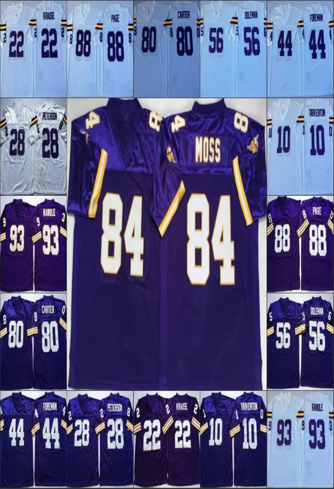 Vintage Football Wear Stitched Mens Jerseys Randy Moss 88 Alan Page 80 Cris Carter 56 Chris Doleman 44 Chuck Foreman 28 Adrian Peterson2139039