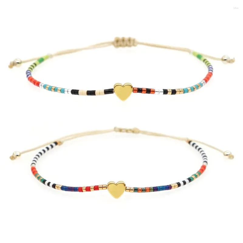 Strand YASTYT 2pcs/Lot Heart Charm Bracelet Set Fashion Jewelry Multicolor Glass Seed Bead Dainty Bracelets For Women