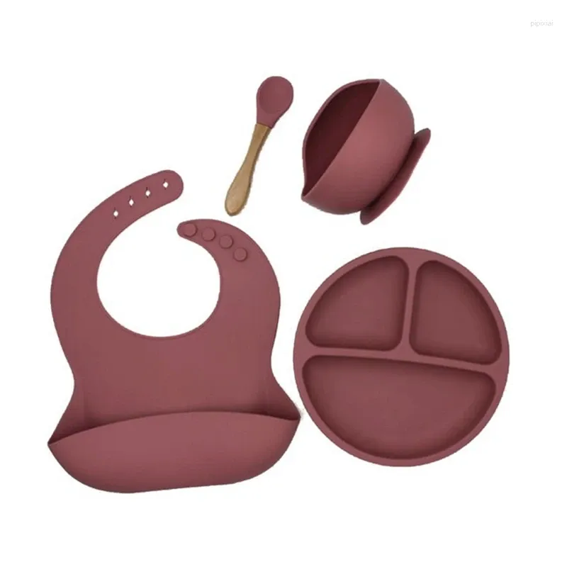 Piatti 4 pezzi BPA Free Stoviglie in silicone per bambini Bavaglino e cucchiaio impermeabili