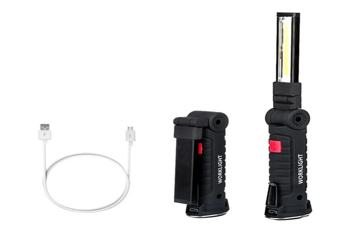 Torcia portatile COB a 5 modalità Torcia USB ricaricabile a LED Lampada da lavoro Magnetica COB Lanterna Lampada a gancio per campeggio esterno7899522