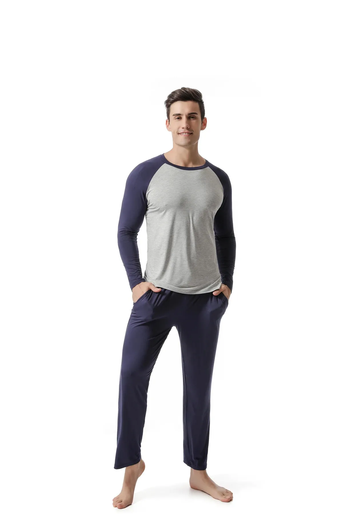 Modal Mens Mens Modal Pajama Set Large Size, Long Sleeved