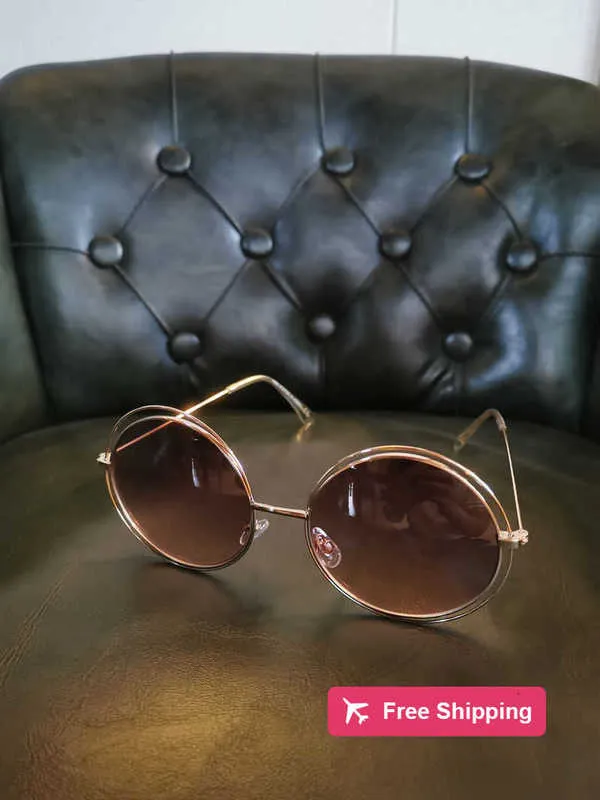 Chic Double Circle Sunglasses Oversized Frame, Trendy Brown