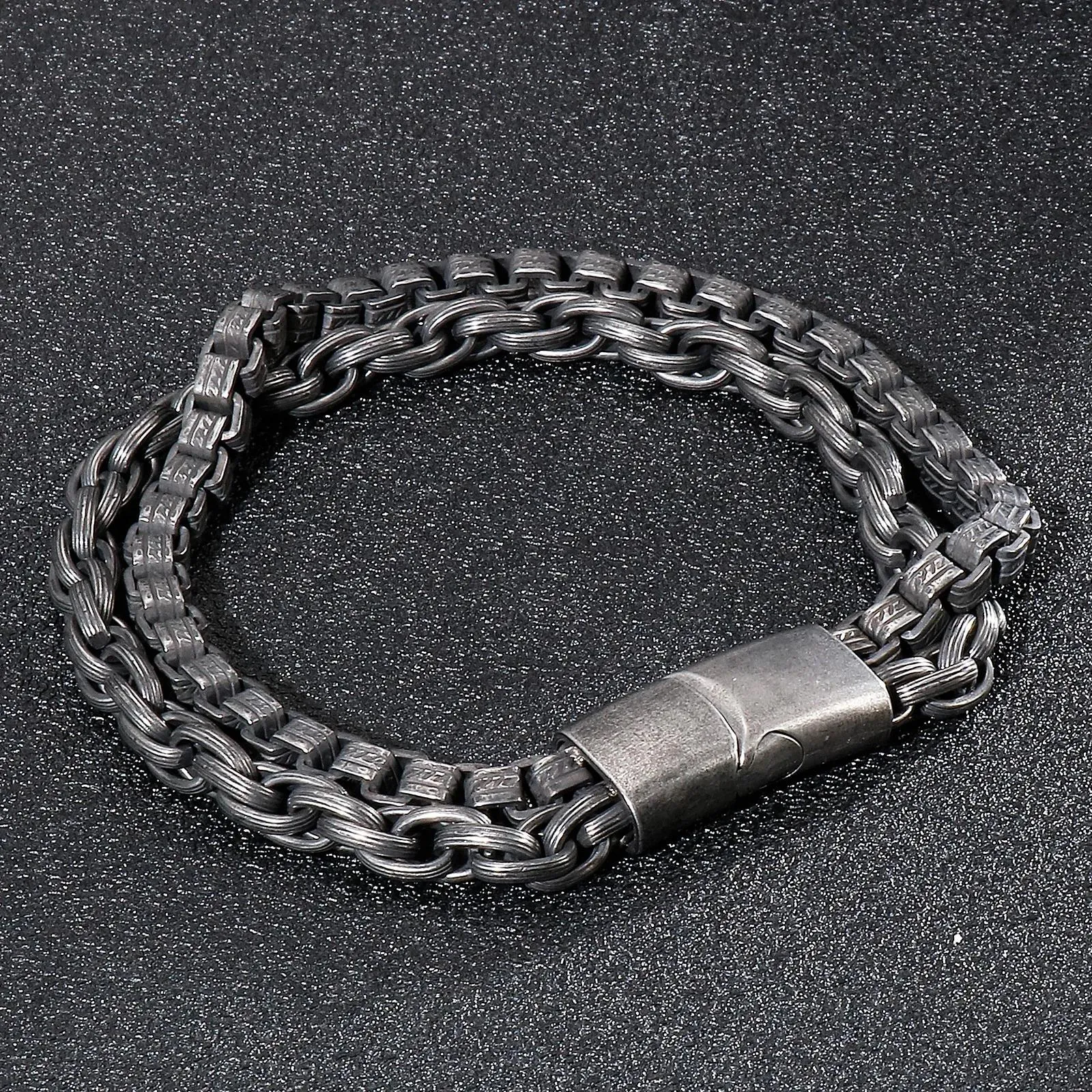Bracelets HAOYI Vintage Stainless Steel Chain Bracelets For Men Oxidized Black Punk Cuff Fashion Geometric Jewelry Gift