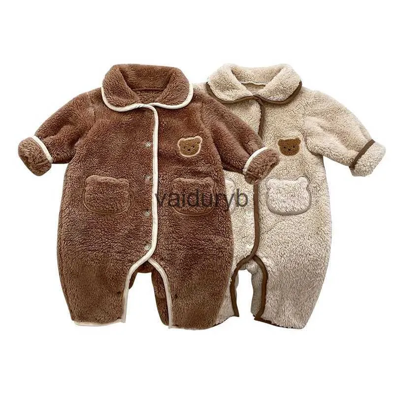 Pyjama's Pluche Beer Baby Nachtkleding Cartoon Koraalfleece Romper Kinderpyjama's Jumpsuits Babyslaapkleding Baby-eendelig Loungewearvaiduryb