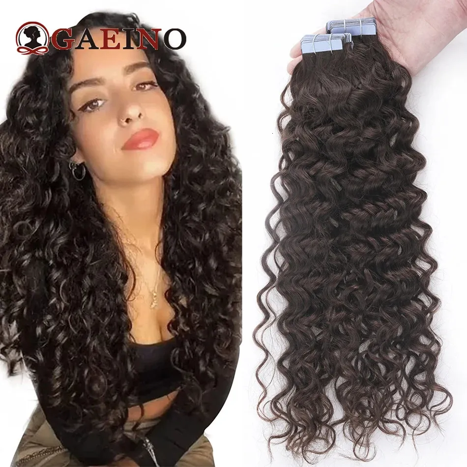 Water Wave Tape In Human Hair Curly Skin Weft Adhesive Natural Black Ash Blonde For Salon 2GPc 240110
