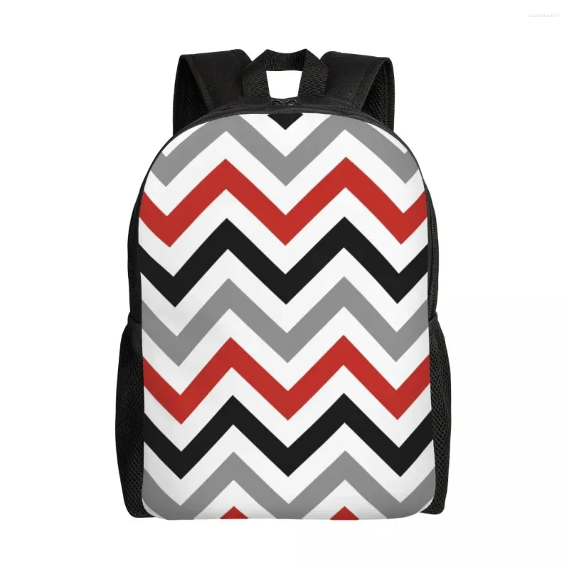 Backpack Retro Stripe Modern Red Black White Gray Zigzag Geometric School College Travel Bag Bookbag Fits 15 Inch Laptop