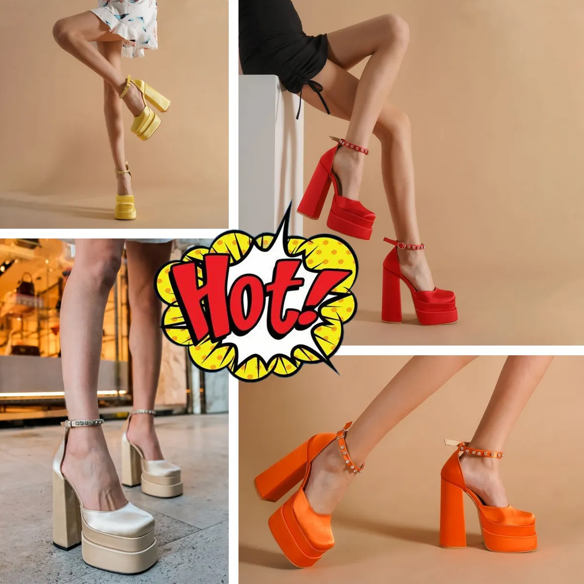 Mode Kristallen Versierde Schoenen Satijn Dubbel Platform Pumps Dikke Hoge Hakken Sandalen Dames Luxe Ontwerpers Geklede Schoen Avondschoenen 35-42