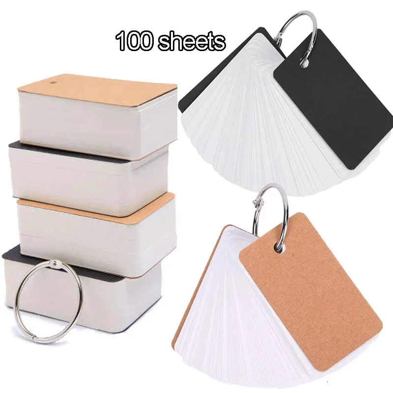 100 Sheets Kraft Paper Blank Flashcards with Binder Rings Spiral Notepads Kids Mini Notebooks Study Cards book kawaii Stationery 240111