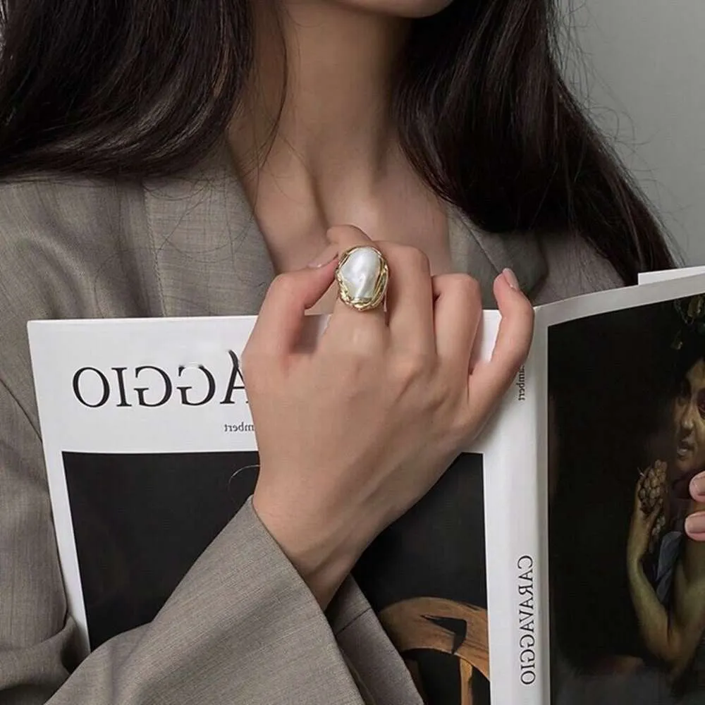 Geometrische unregelmäßige Perle, modischer und personalisierter Ring, Temperament, neues künstlerisches Kunsthandwerk für Frauen
