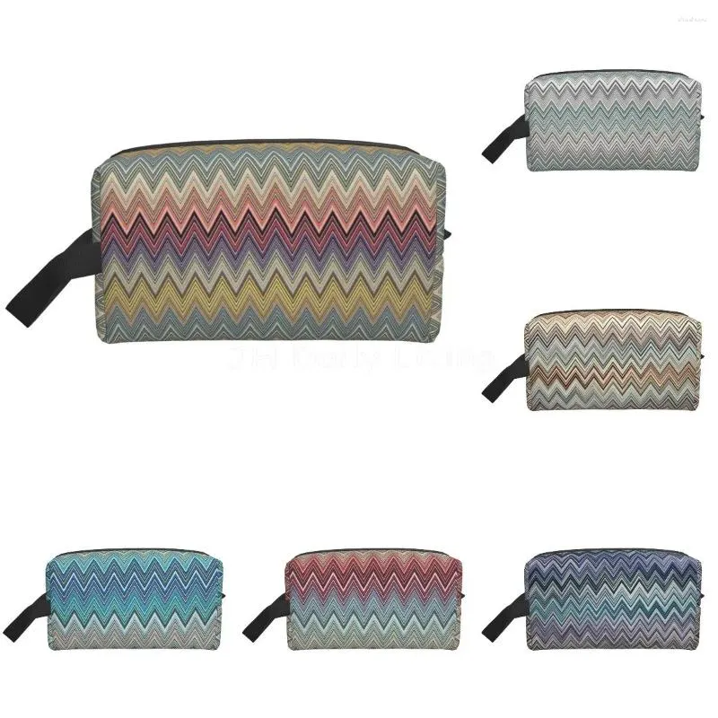 Borse portaoggetti Borsa per cosmetici personalizzata Bohemian Chic Zigzag a strati colorati Borsa per cosmetici Custodia per trucco carina di grande capacità