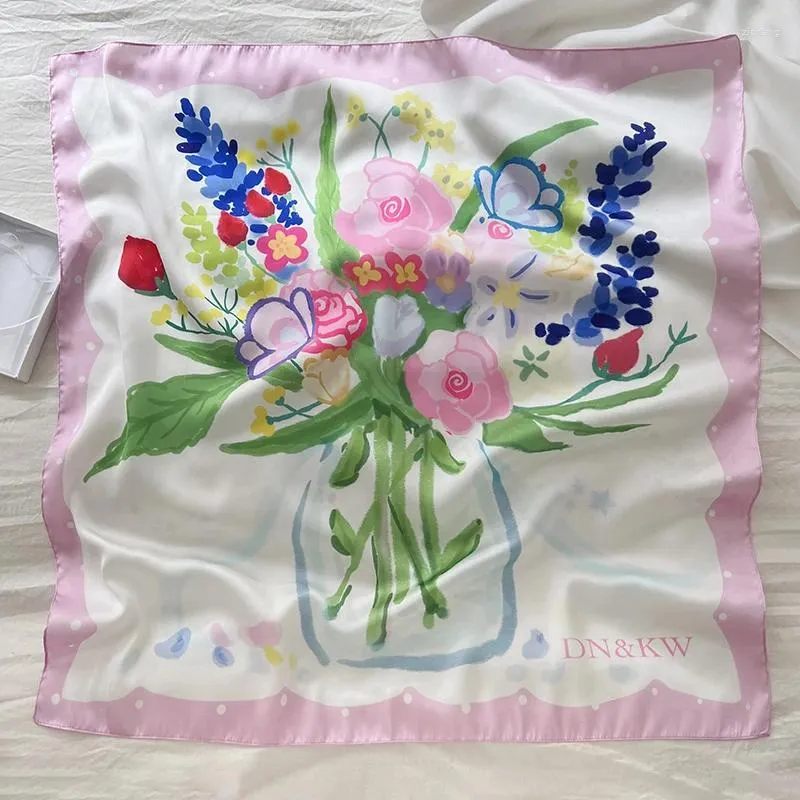 Foulards français 70 70cm mode soie satin cheveux foulard femmes mouchoir imprimé femme tête carrée bandana cou silencieux hijab dame fille