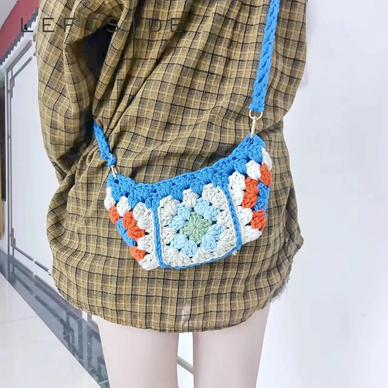 Bolsos cruzados de tejido de algodón Retro para mujer, bolso tejido con hombro de ganchillo de diseñador, bolsos y monederos para teléfono de tela pequeña 240111