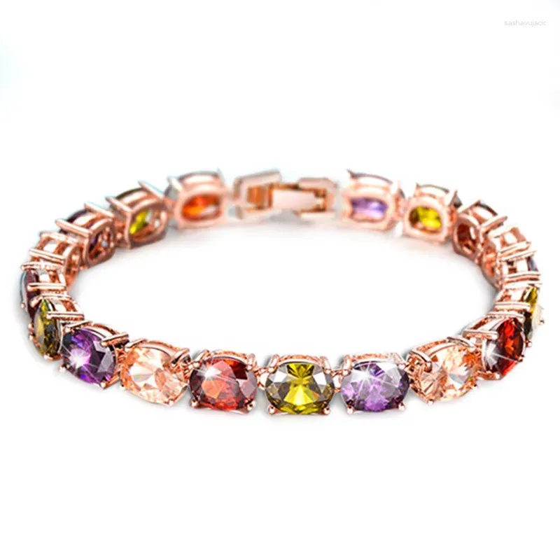 Braccialetti con ciondoli Bracciale rigido collegato Catena con zirconi cubici Moda Donna Regalo nuziale 18 cm