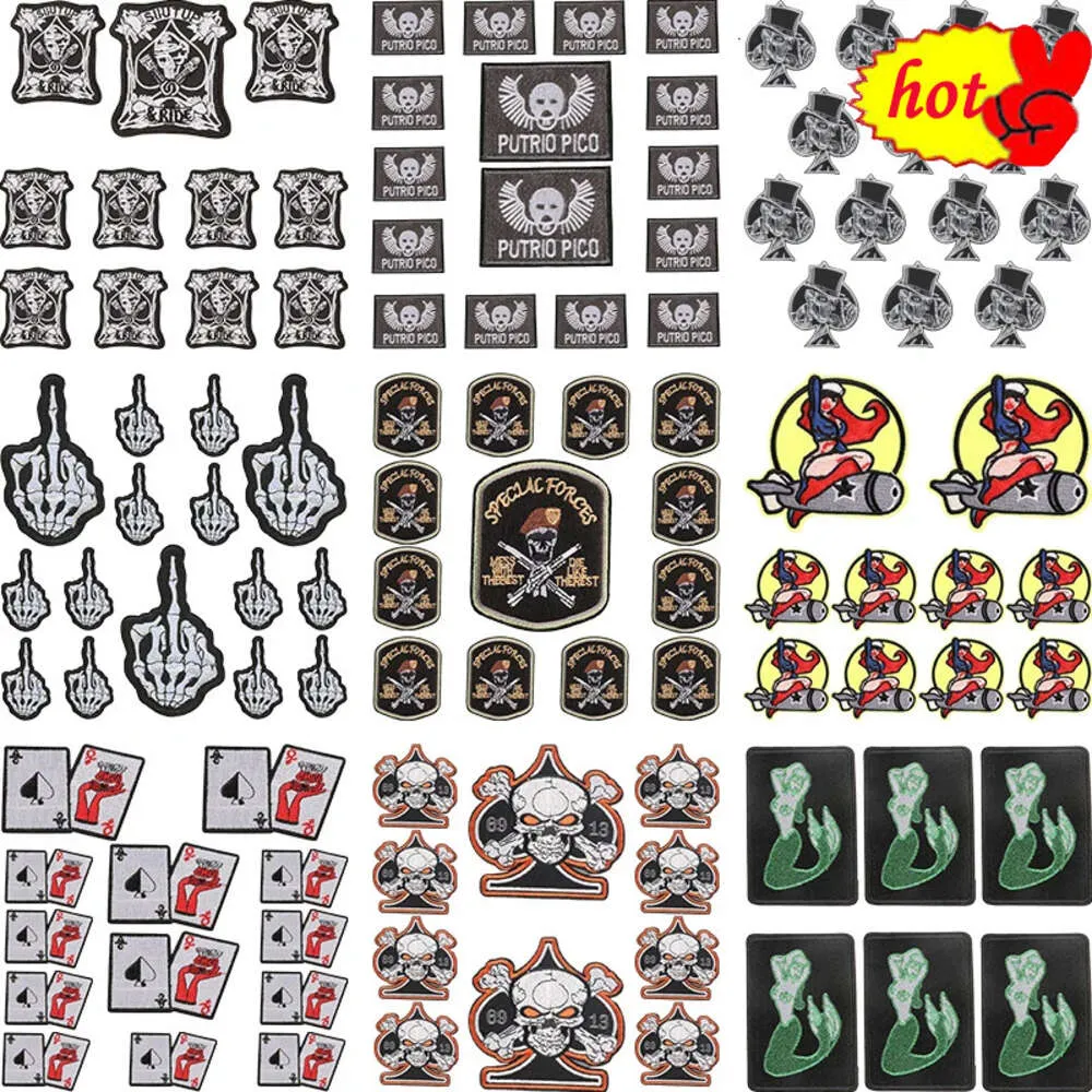 50 Stück Lot Großhandel Aufnäher zum Aufbügeln Bulk bestickt Designer für Kleidung Totenkopf Poker Große Jacke Nähen Rock Mochila Parche Pack