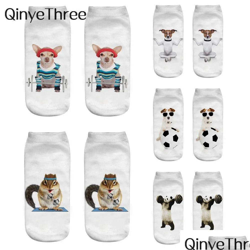 Chaussettes pour enfants drôle sportif dessin animé animal impression 3D fitness panda écureuil chien haltérophilie yoga gymnastique skateboard jeux de balle Aliex Dhbr8