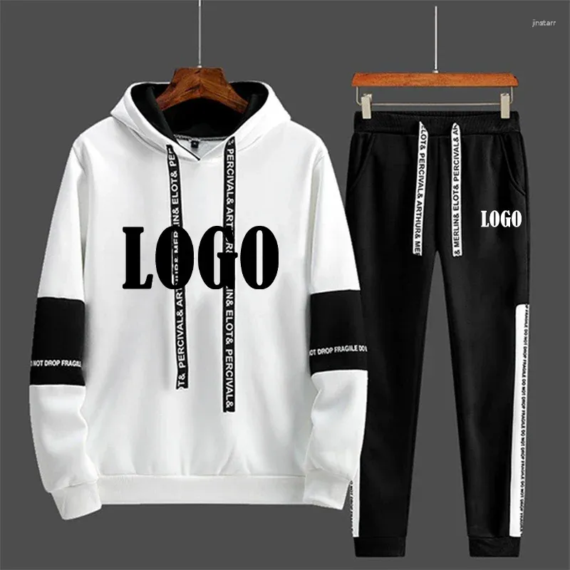 Herrspårsperioder Anpassade trendiga uppsättningar huva tröja SweatpantsTwo Piece Set Autumn Male Jogging Sports Set Diy Team Trackuit