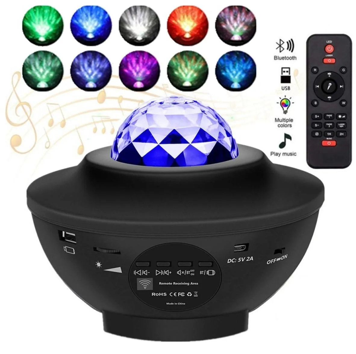 USB LED Starry Star Night Light Water Wave LED Projector Light BluetoothプロジェクターSoundactivatedプロジェクターランプホーム装飾1391868