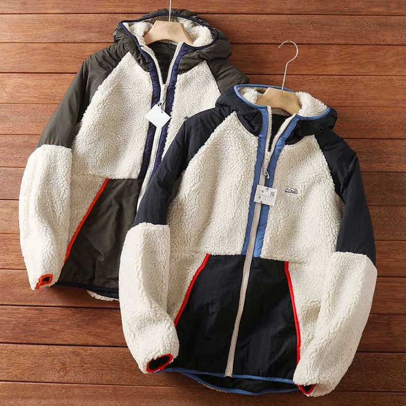 Jackor Spanska utrikeshandel Par Offline 499 Höst/vinter- och kvinnors modefärg Matchning Fleece Tjock Hooded Jacket Trend