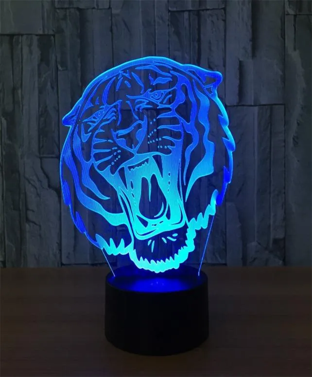 Astrattivo 3D Illusione Ottica Animale Tigre Effetto luminoso colorato Interruttore tattile Alimentato tramite USB Decorazione LED Luce notturna Scrivania Lam5002815