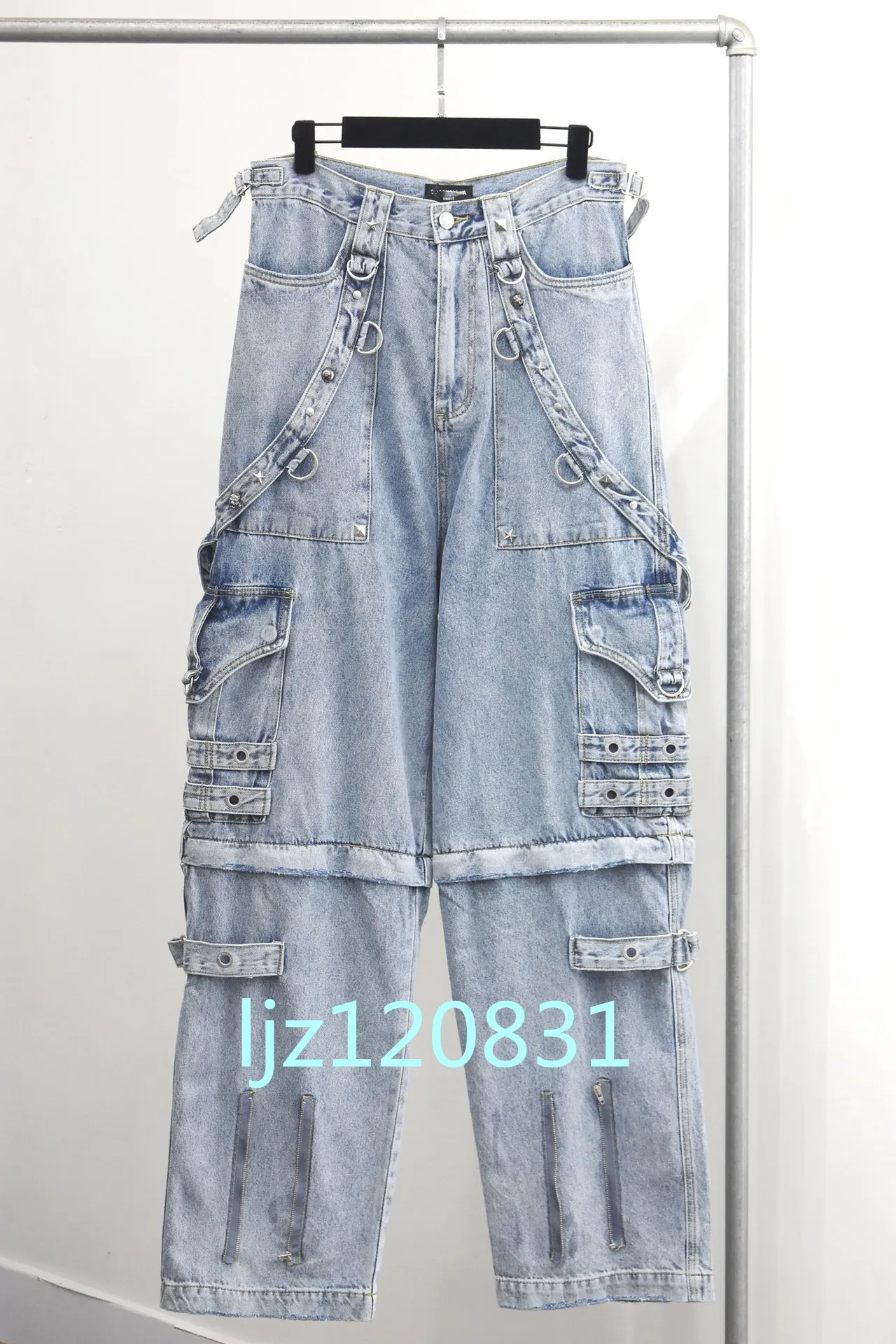24SS Knee Zipper Detachable Washed Denim Men
