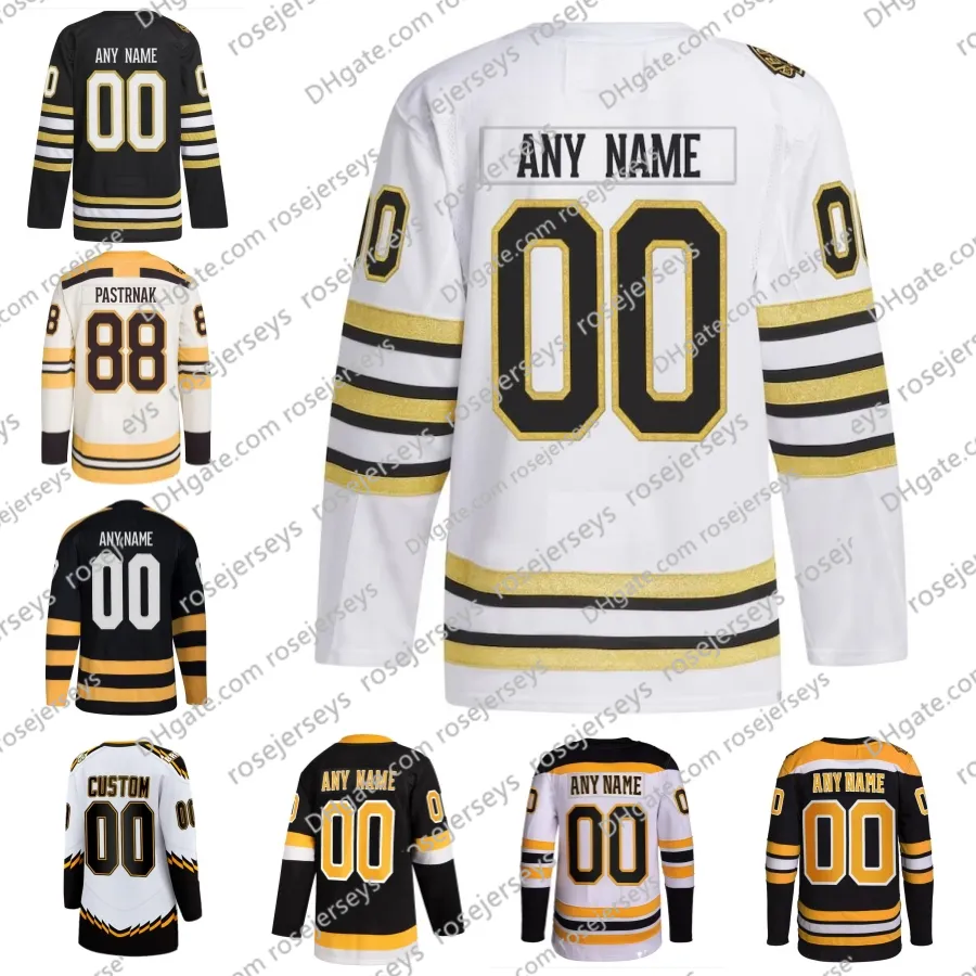 Custom Bruins 100TH Brad Marchand David Pastrnak Patrice Bergeron Jake DeBrusk Morgan Geekie James van Riemsdyk Kevin Shattenkirk Maglie da hockey