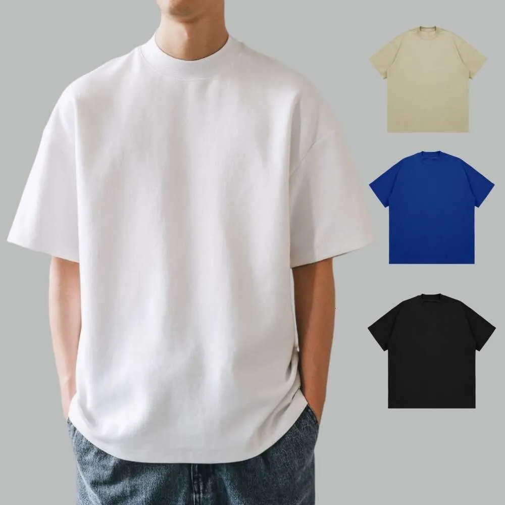 250G Double Yarn Xinjiang Pure Cotton Wide Washed Japanese Men's Short Sleeved T-shirt with Small Round Neck, Summer Trendy Couple Outfit