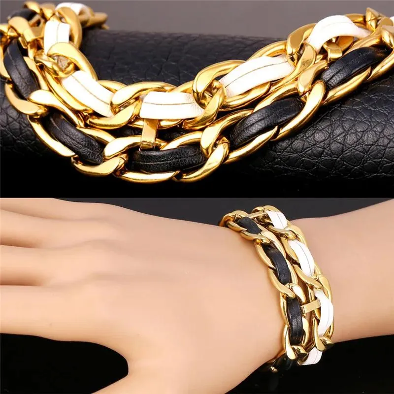 Bracelets New Rock Bracelet en cuir véritable couleur or jaune marque blanc noir Bracelet en cuir pour femmes/hommes bijoux GH1596