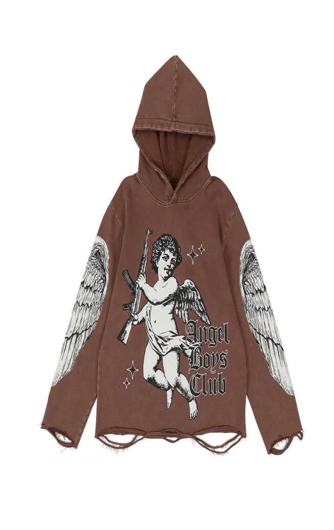 Hoodies velo aceitar personalizado oversized angustiado lavado moletom com fundo cortado vintage bainha crua cortada hoodies men8313714