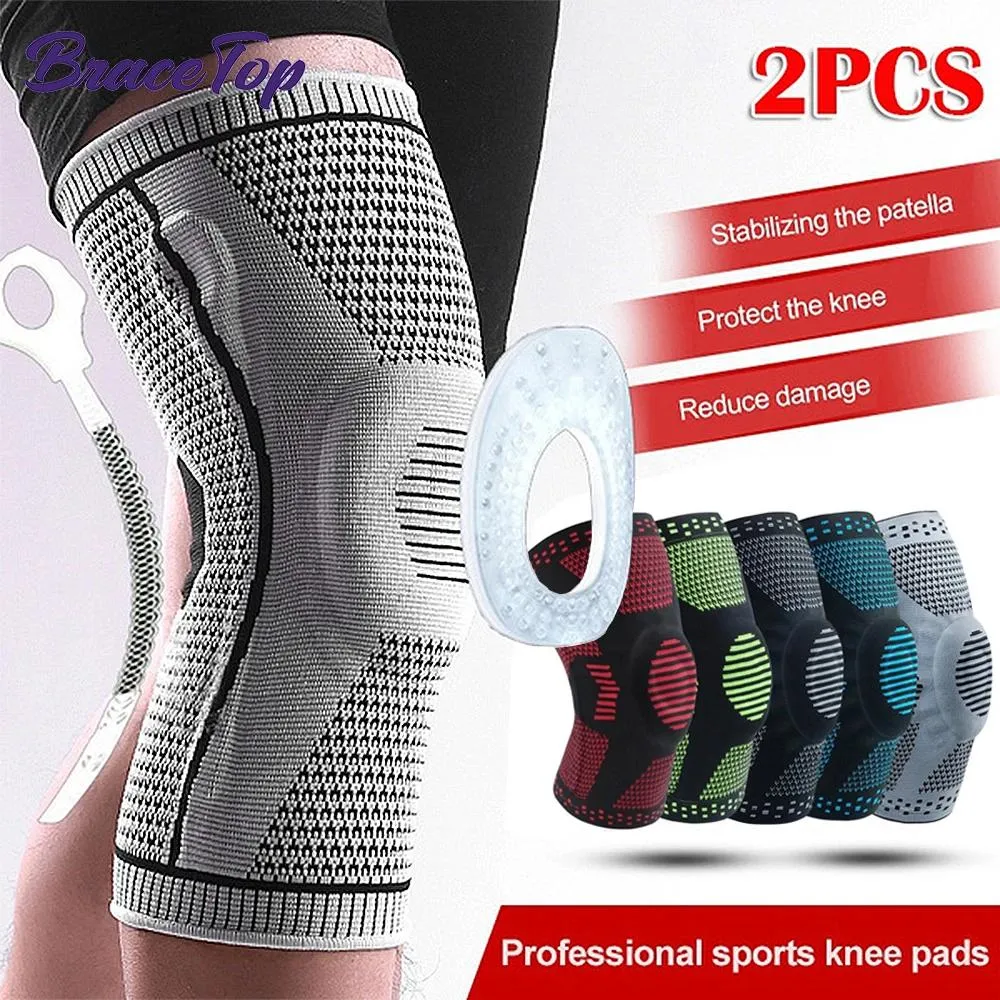 Kuddar Bracetop 1 Par 2xl Sportkomprimering Knästöd Brace Patella Protector Sticked Silicone Spring Leg Pads Running Basketball