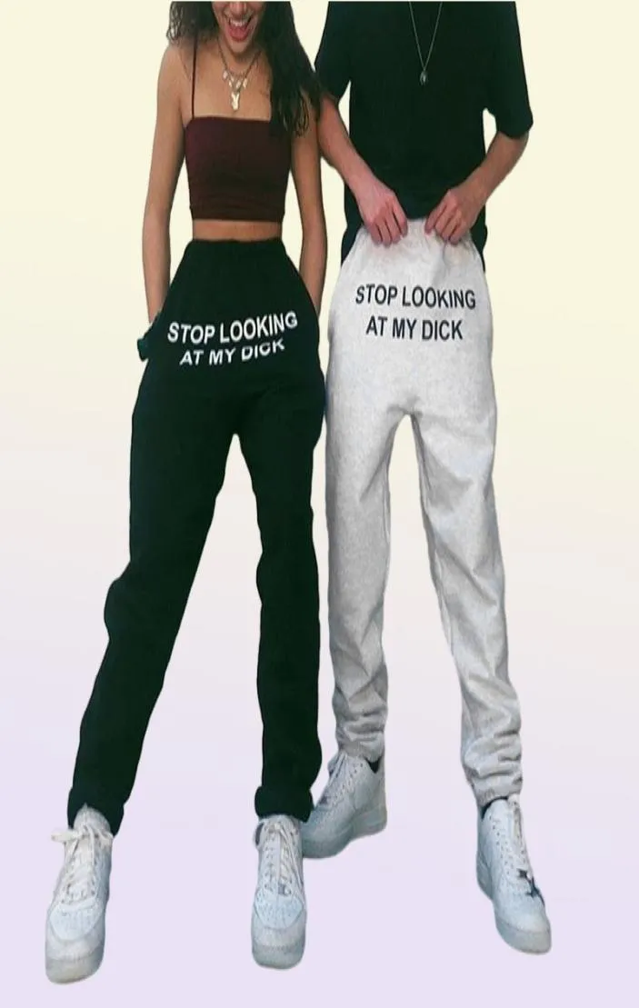 Zomer 2020 Joggers Vrouwen Broek Brief Stop Kijken Naar Mijn Lul Joggingbroek Hip Hop Zwarte Hoge Taille Joggingbroek Broeken Women1576886