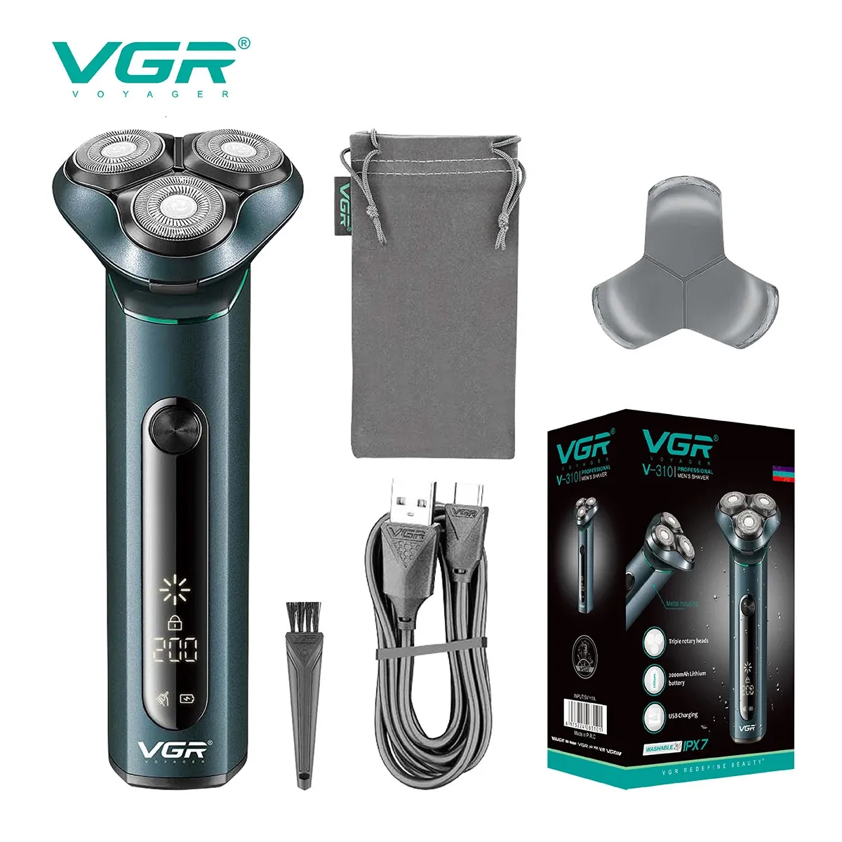 VGR Shaver Professional Electric Razor Waterproof Shaving Machine Floating Beard Trimmer Laddningsbar metall för män V310 240110