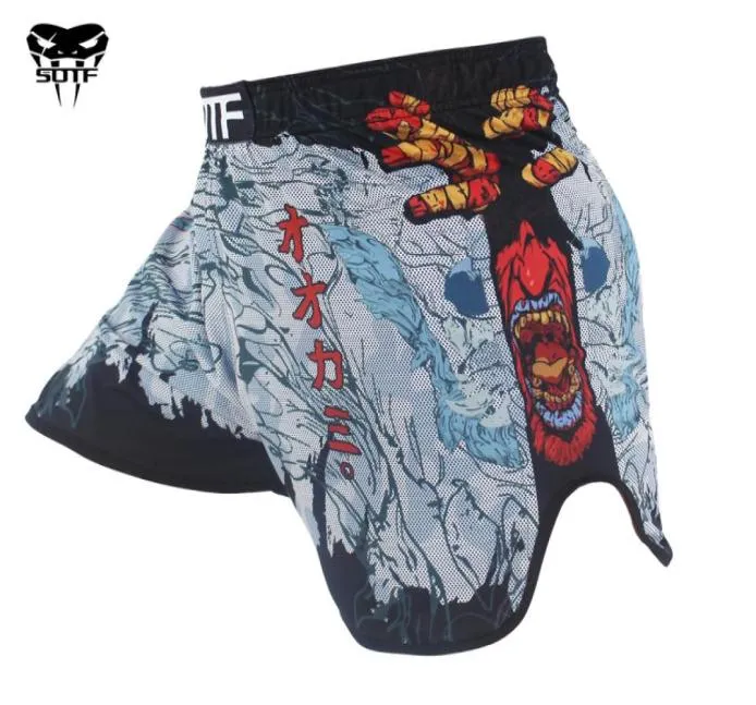 SOTF mma cobra venenosa tecido elástico homens mulheres shorts de boxe geométrico Tiger Muay Thai mma shorts roupas de boxe shorts de luta 28024553