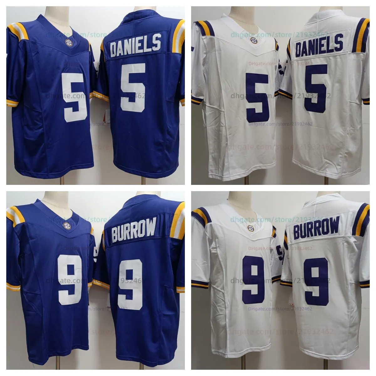 9 Joe Burrow 5 Jayden Daniels College Football violet blanc hommes tous maillots cousus
