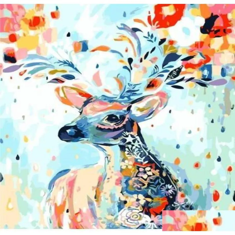 Peintures Carnaval Deer Peinture par numéros Kits pour Adts DIY Image Coloriage Numéro Beautif Peinture Haute Qualité Drop Livraison Accueil Dh2nu