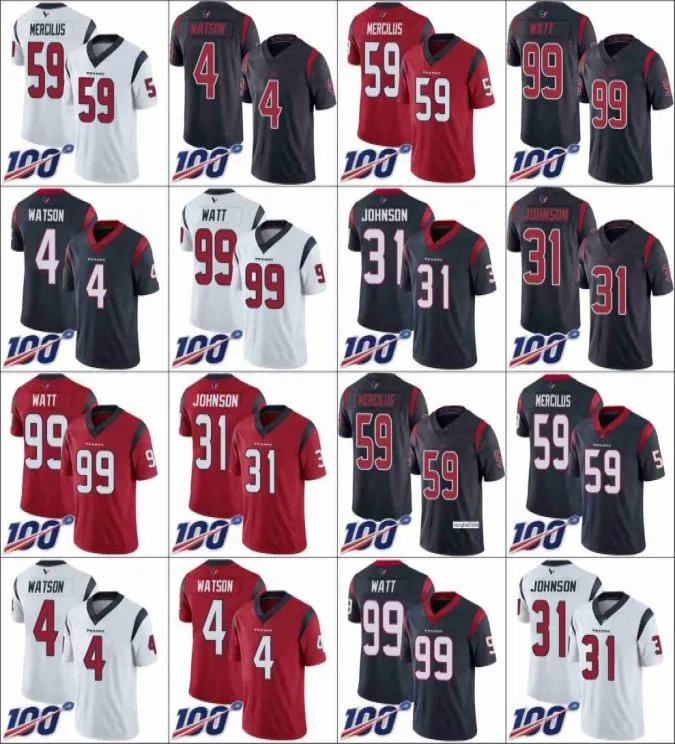 Houston039039Texans039039Hommes 4 Deshaun Watson 99 JJ Watt 31 David Johnson 59 Whitney Mercilus 100th Limited0399762714