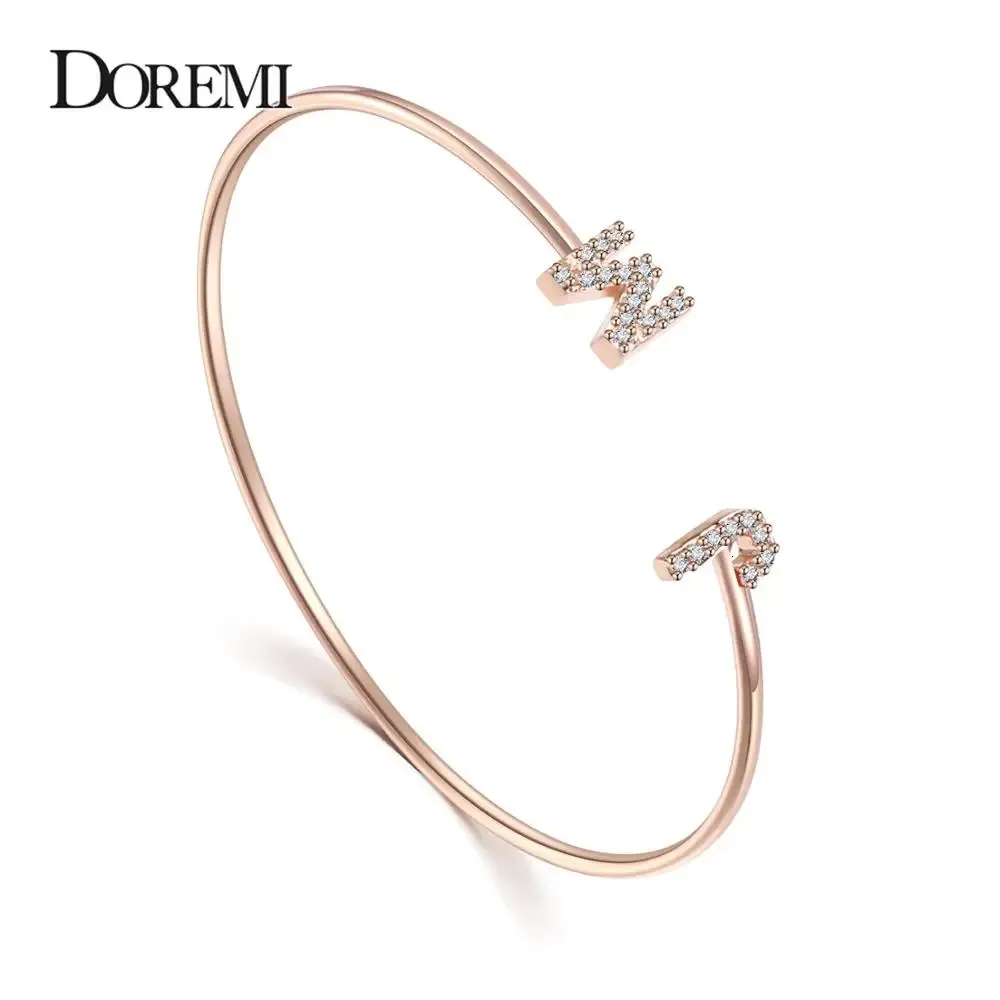 DOREMI Custom Letter Bracelet Baby bangle Zirconia Pave Setting Initial bracelet Child Adult size for Unique Cuff Jewelry 240110